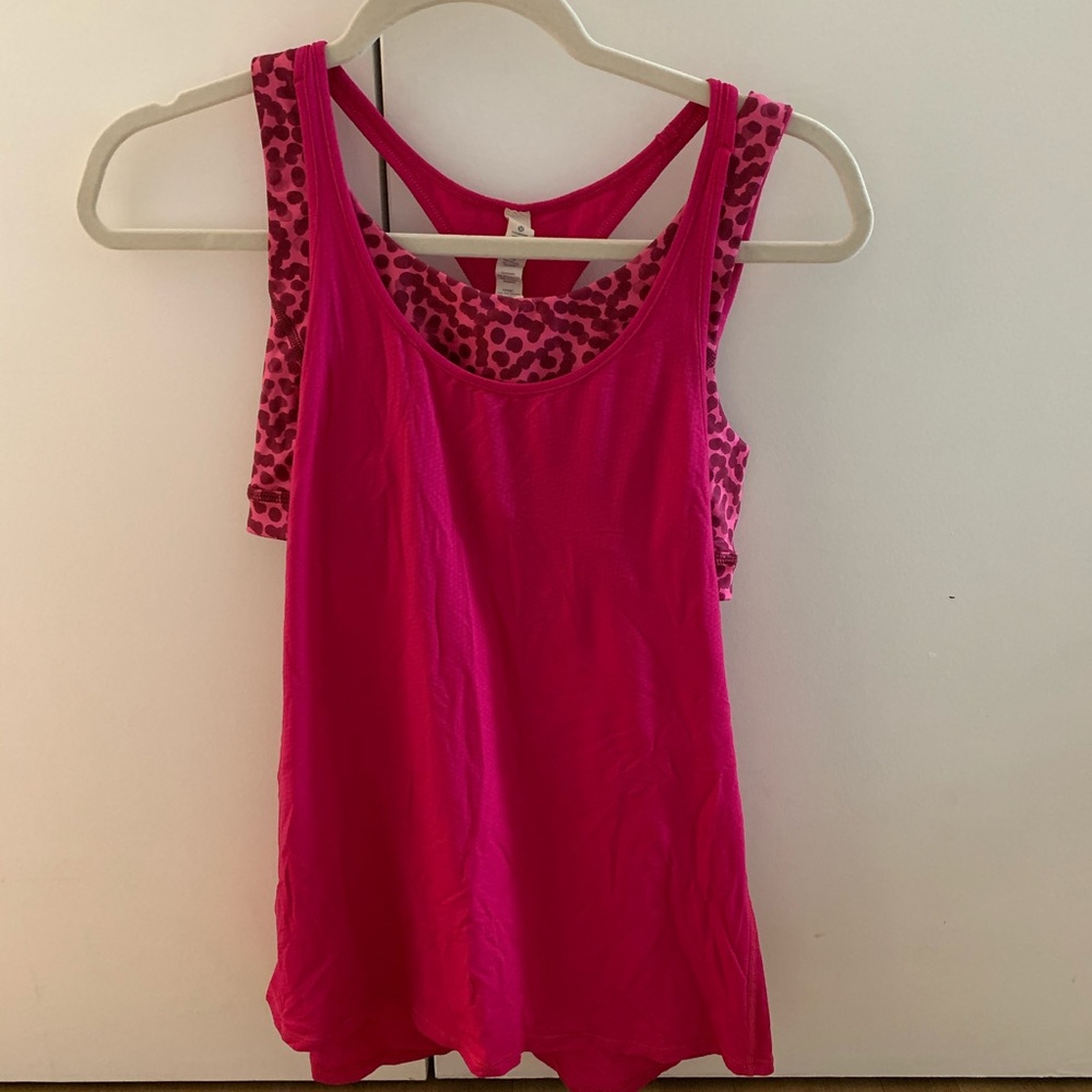 Lululemon built in bra pink polka dot tank top